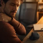 Douleur omoplate droite : personne tient l’omoplate, posture tendue