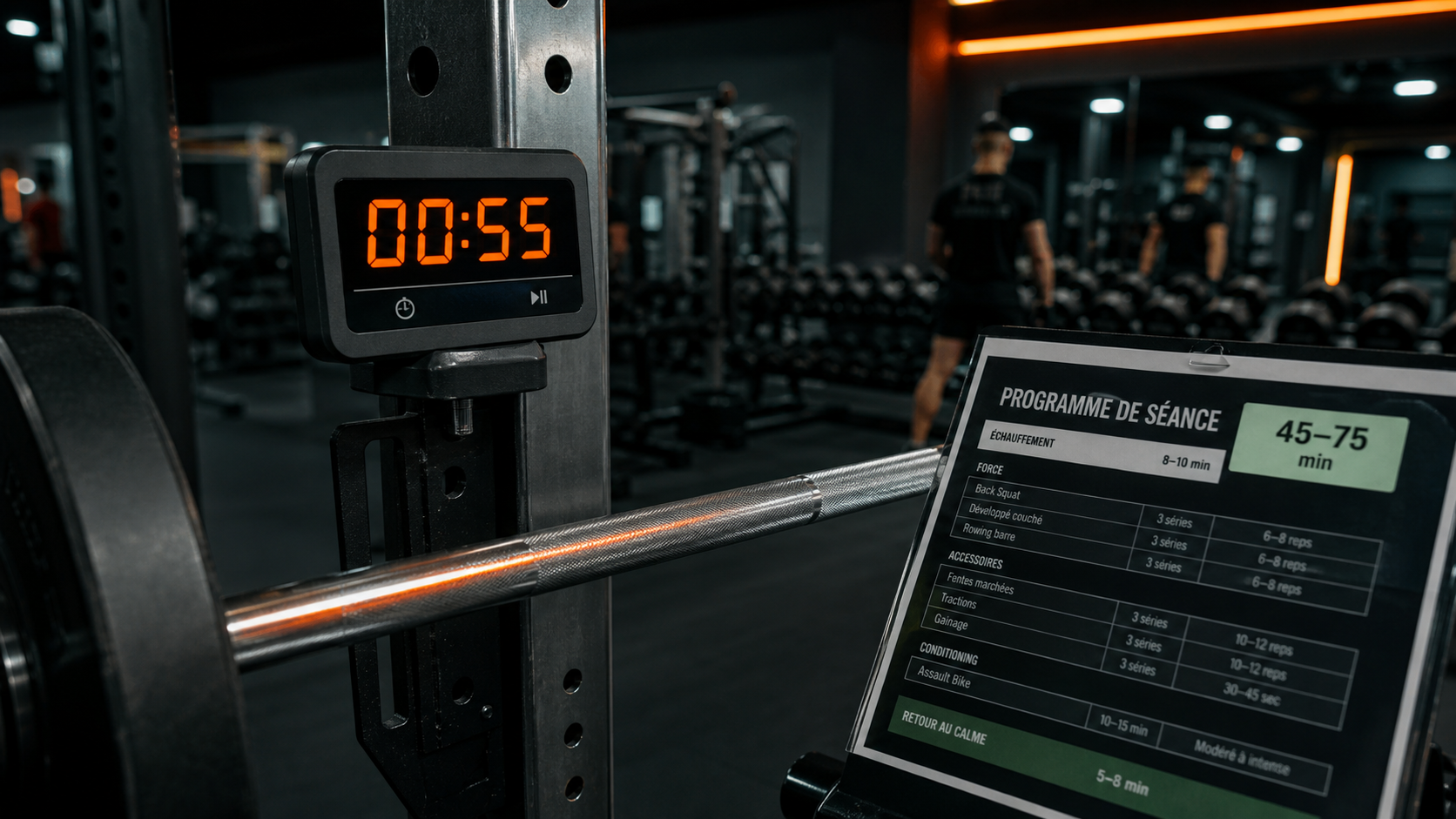 Durée séance musculation : chronomètre 45 à 75 minutes