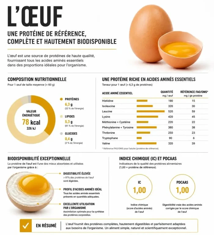 Infographie sur les protéines et la valeur nutritionnelle des œufs au plat