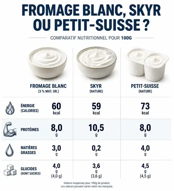 Comparatif nutritionnel : fromage blanc protéiné, skyr et petit-suisse pour une alimentation équilibrée