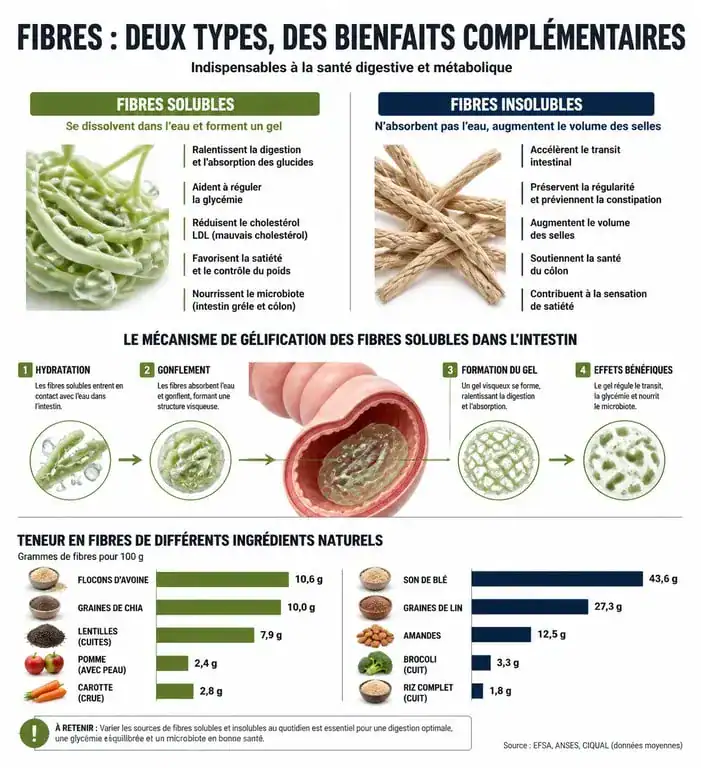 Infographie sur les bienfaits des boissons riches en fibres pour la santé digestive et le transit intestinal