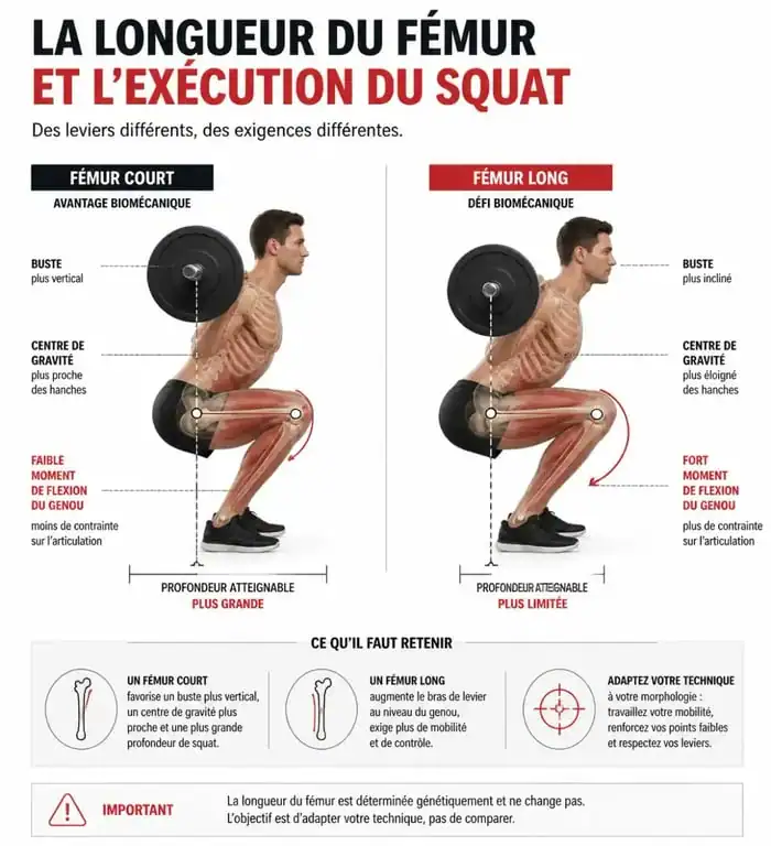 Schéma explicatif de l'anato-morphologie dans la méthode de musculation Delavier pour le squat
