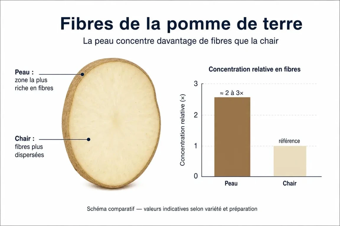 Infographie montrant la teneur en fibres dans les pommes de terre avec et sans peau
