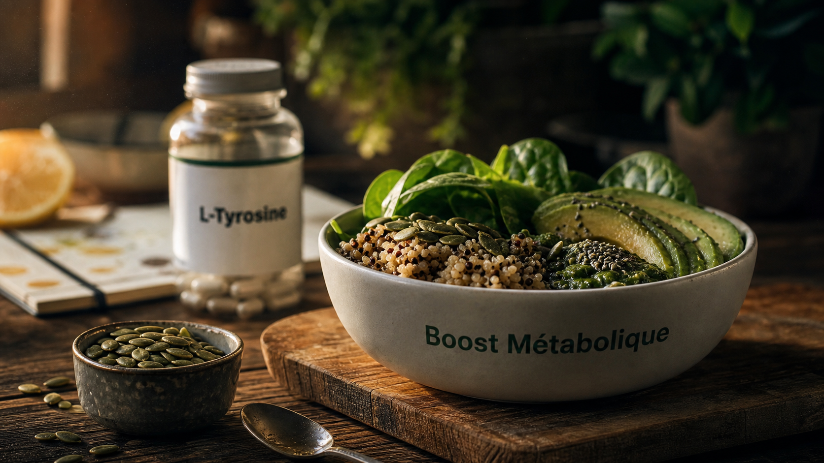 L tyrosine et perte de poids : bol nutritif et flacon