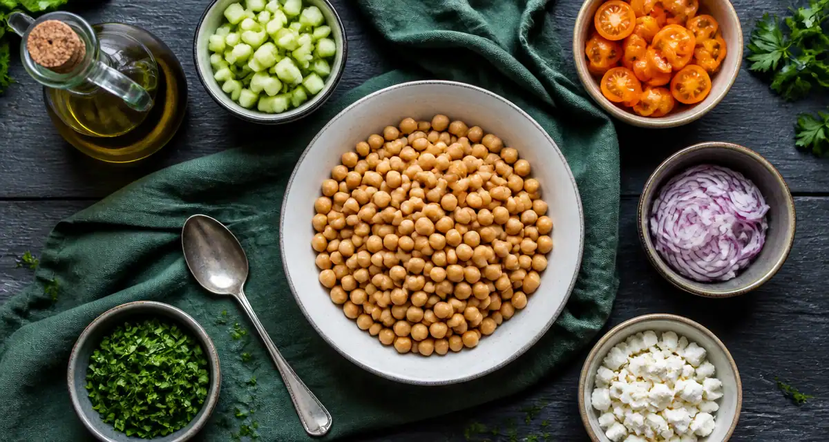 les bienfaits des pois chiches en bol avec légumes méditerranéens