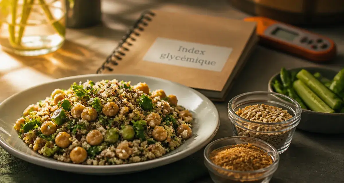 Les glucides font grossir : assiette quinoa et pois chiches, index glycémique
