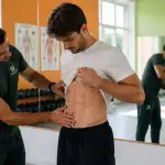 palpation muscles abdominaux antero lateraux coach et modele debout