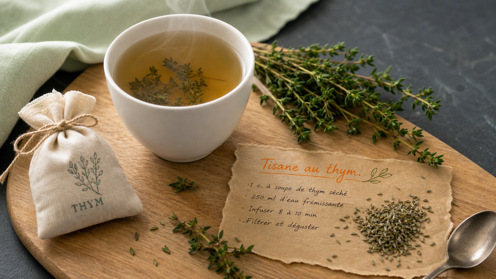 Bienfait du thym en tisane en tasse de thym