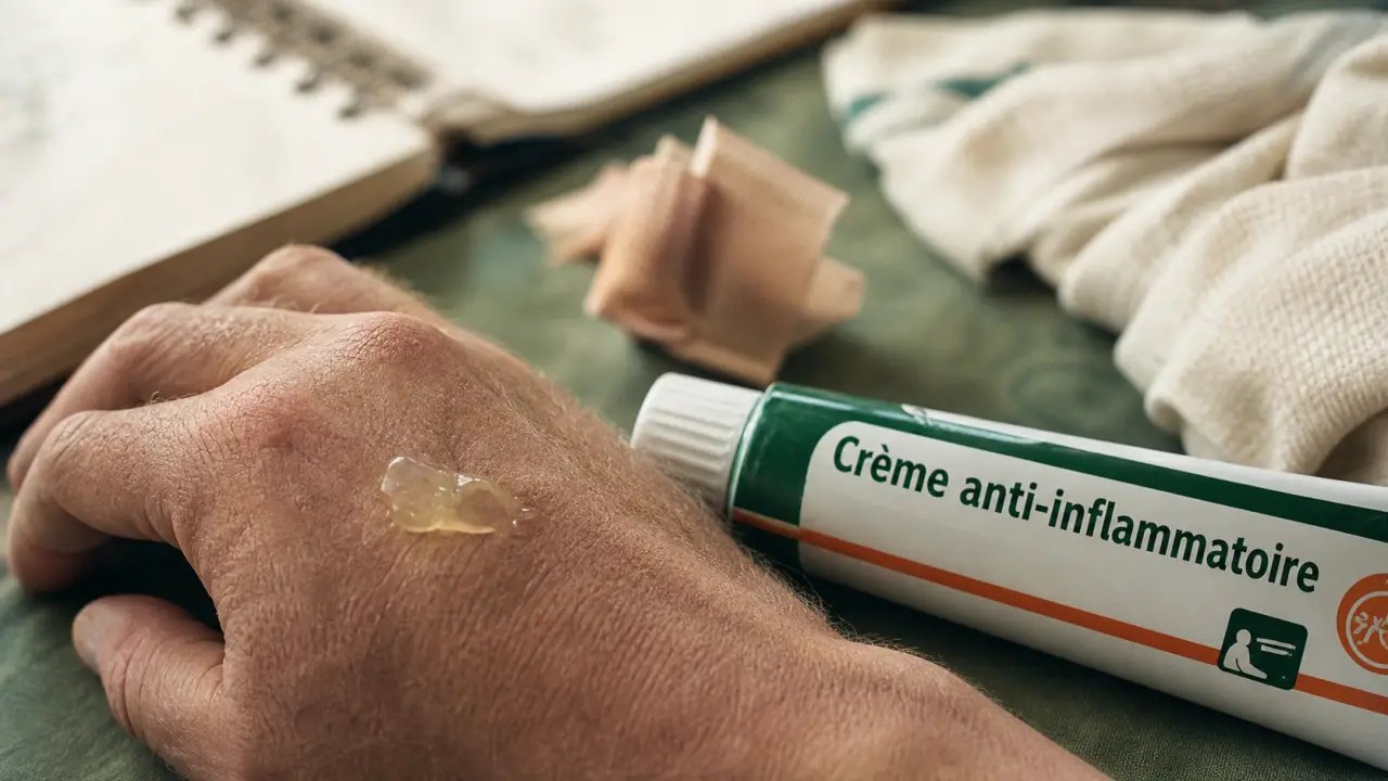 Creme anti inflammatoire sur main : texture de gel et tube