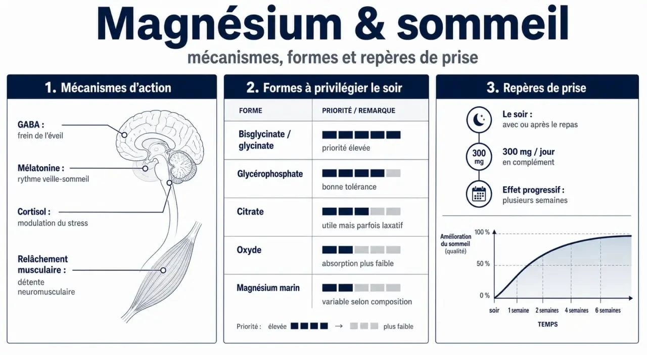 Magnésium et sommeil : visualisation des formes de magnésium à privilégier et des repères de prise