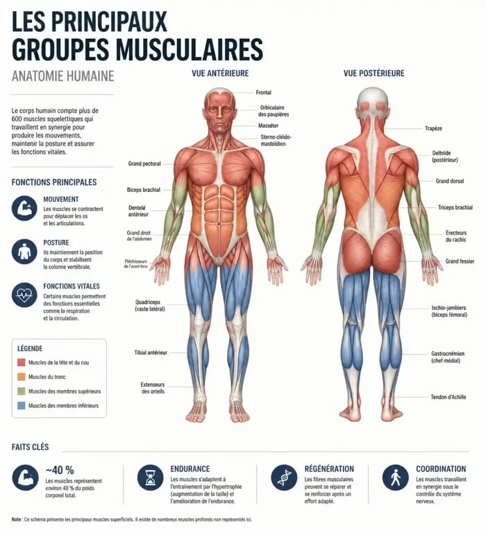 Schéma des muscles du corps humain pour l'étude de l'anatomie