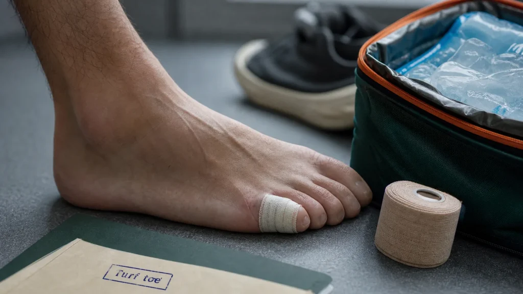 Entorse orteil : bandage et compresse froide
