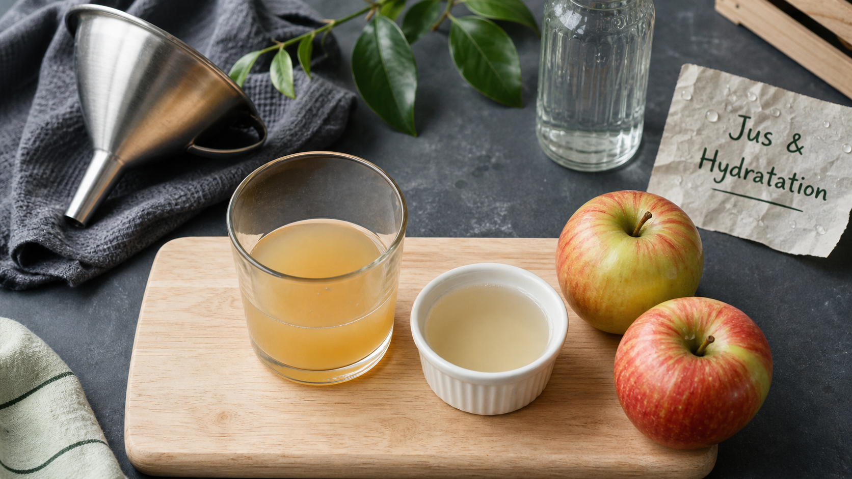 Jus de pommes bienfaits : verre de jus de pomme trouble
