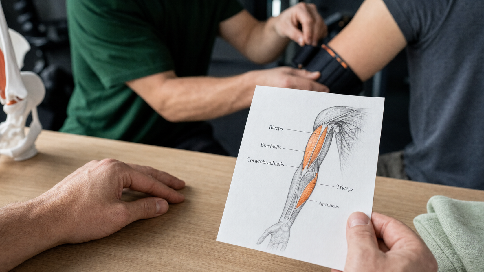 Les muscles du bras : biceps, triceps, brachial, coracobrachial et anconé sur schéma