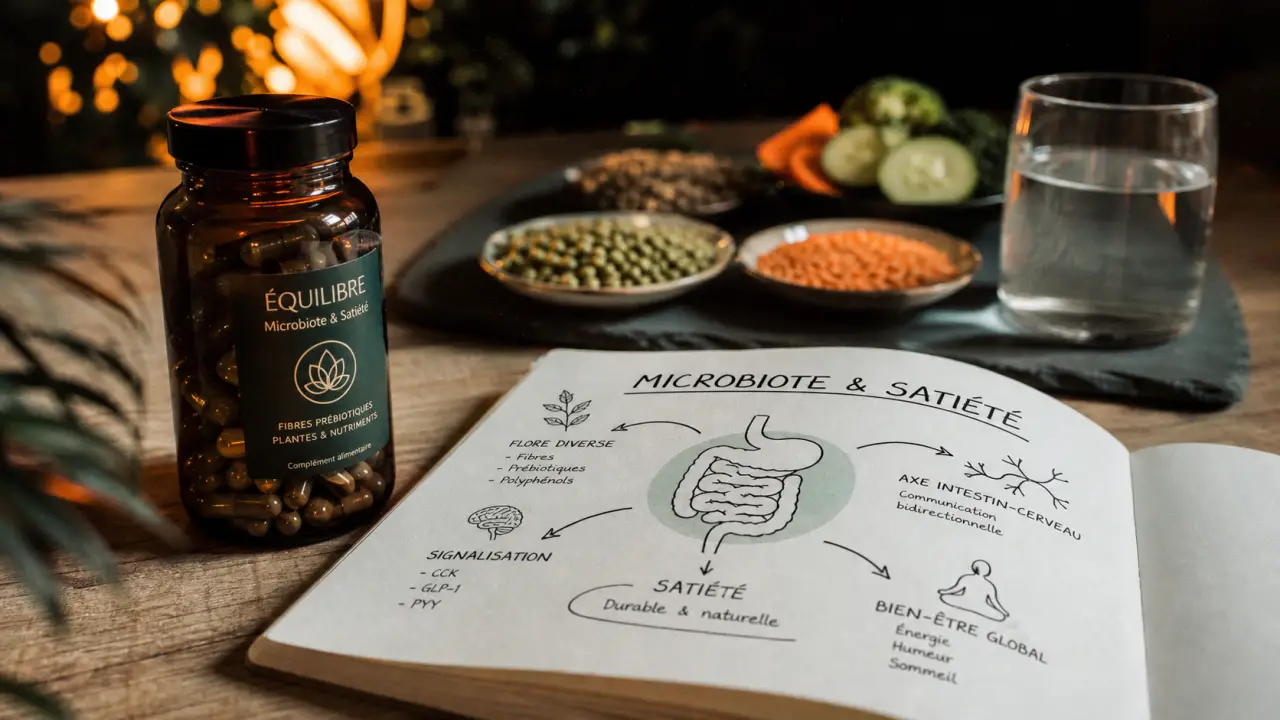 Probiotiques pour maigrir : bocal de probiotiques et microbiote, satiété et digestion
