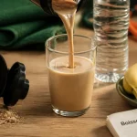 Boisson de récupération sportive : shaker avec protéines et glucides