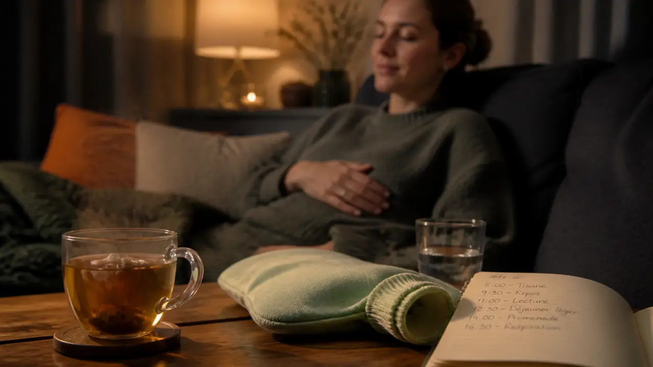 Crampe estomac que faire : bouillotte chaude et tisane