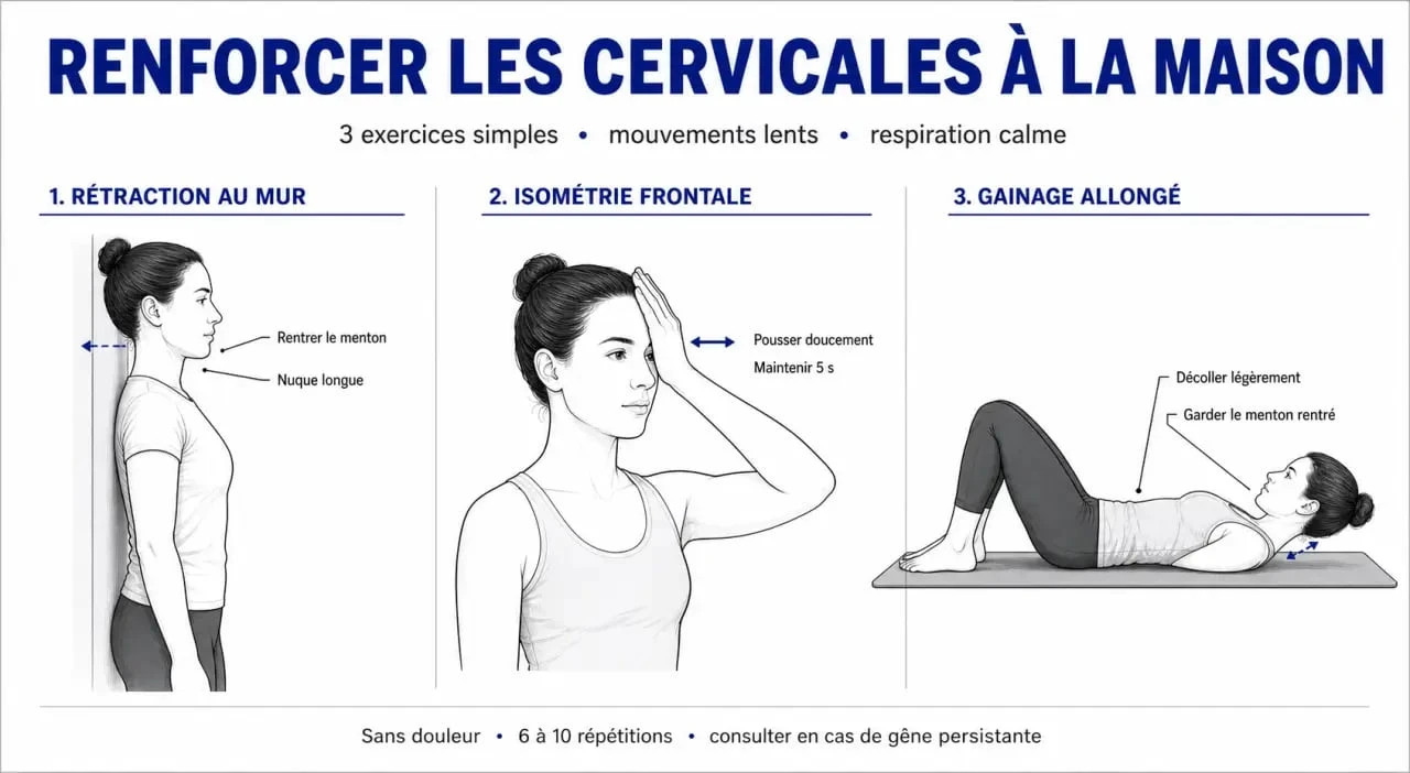 Muscler les cervicales à la maison avec trois exercices simples pour le cou