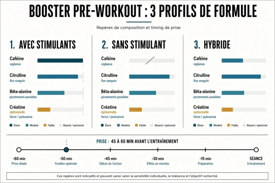 Booster pre workout : comparaison visuelle des formules avec ou sans stimulants