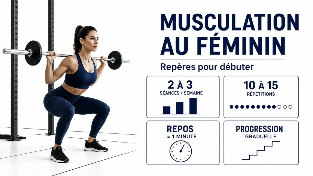Musculation pour femme : repères visuels sur fréquence, répétitions et repos