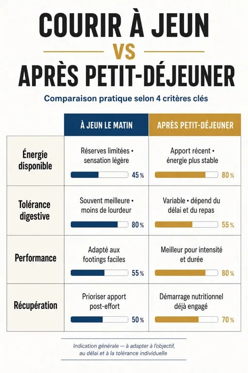 Courir à jeun le matin ou après petit-déjeuner : comparaison des effets