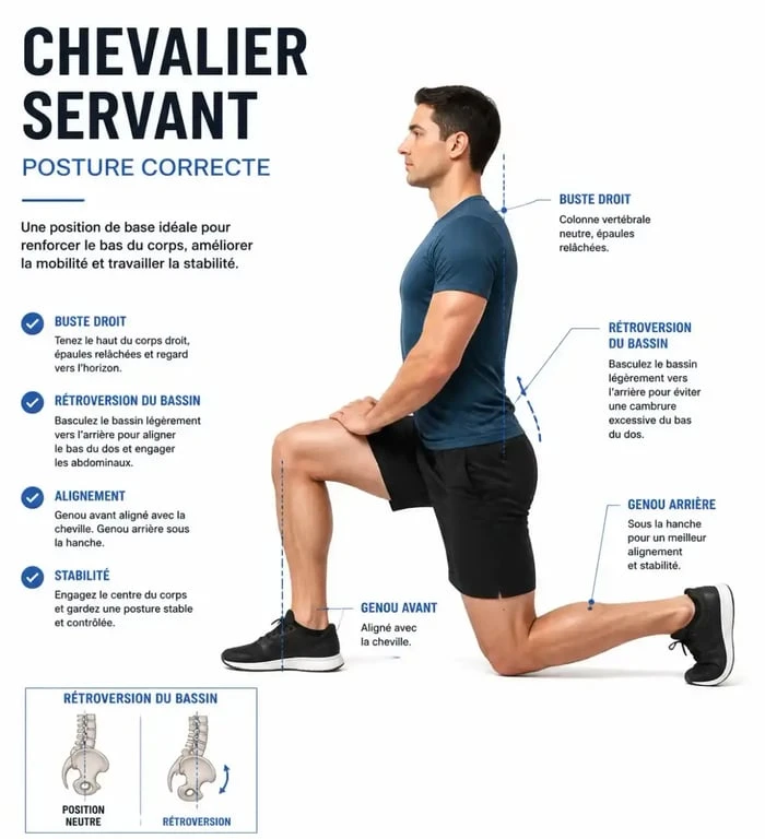Position du chevalier servant pour etirer psoas efficacement