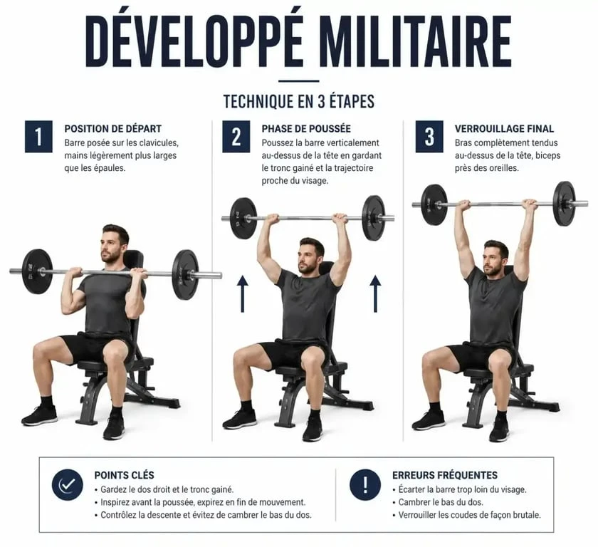 Étapes clés de l'exécution du développé militaire