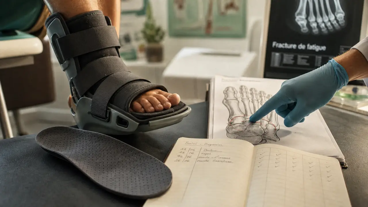 Entorse de fatigue au pied : fracture de fatigue du pied, botte de décharge