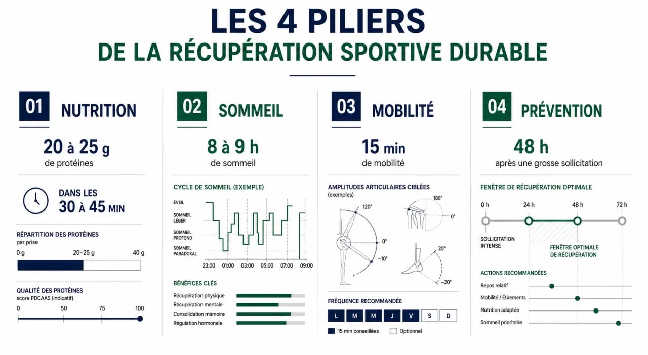 Les 4 piliers de la récupération sportive durable : nutrition, sommeil, mobilité et prévention