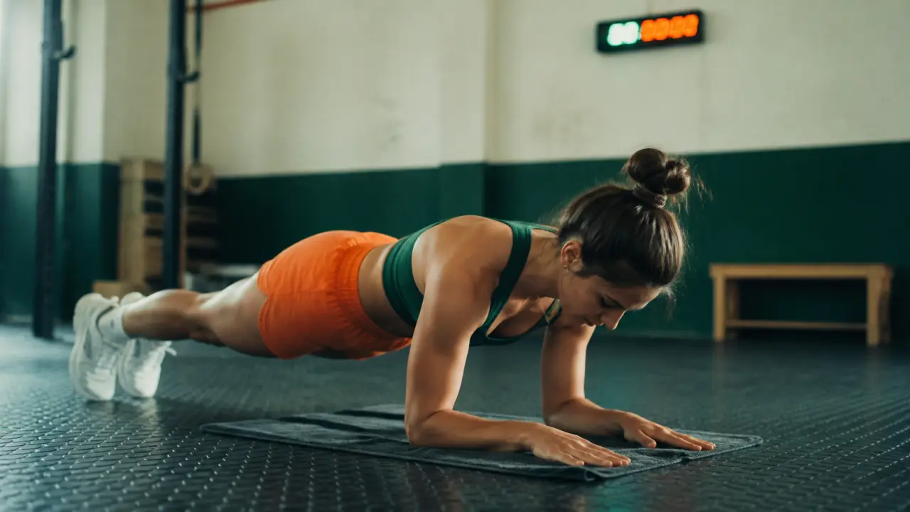 Faire du gainage tous les jours : planche 1 minute, dos neutre en salle de sport