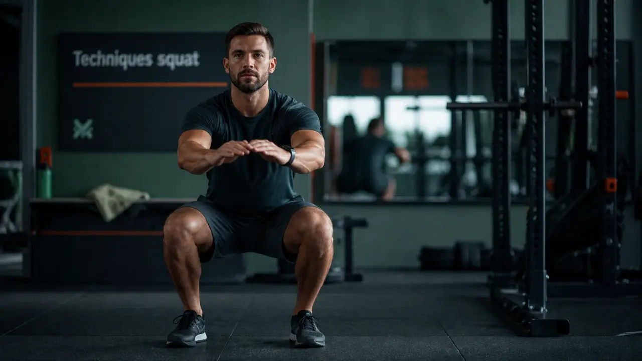 Sport le squat : dos droit, cuisses parallèles, genoux alignés