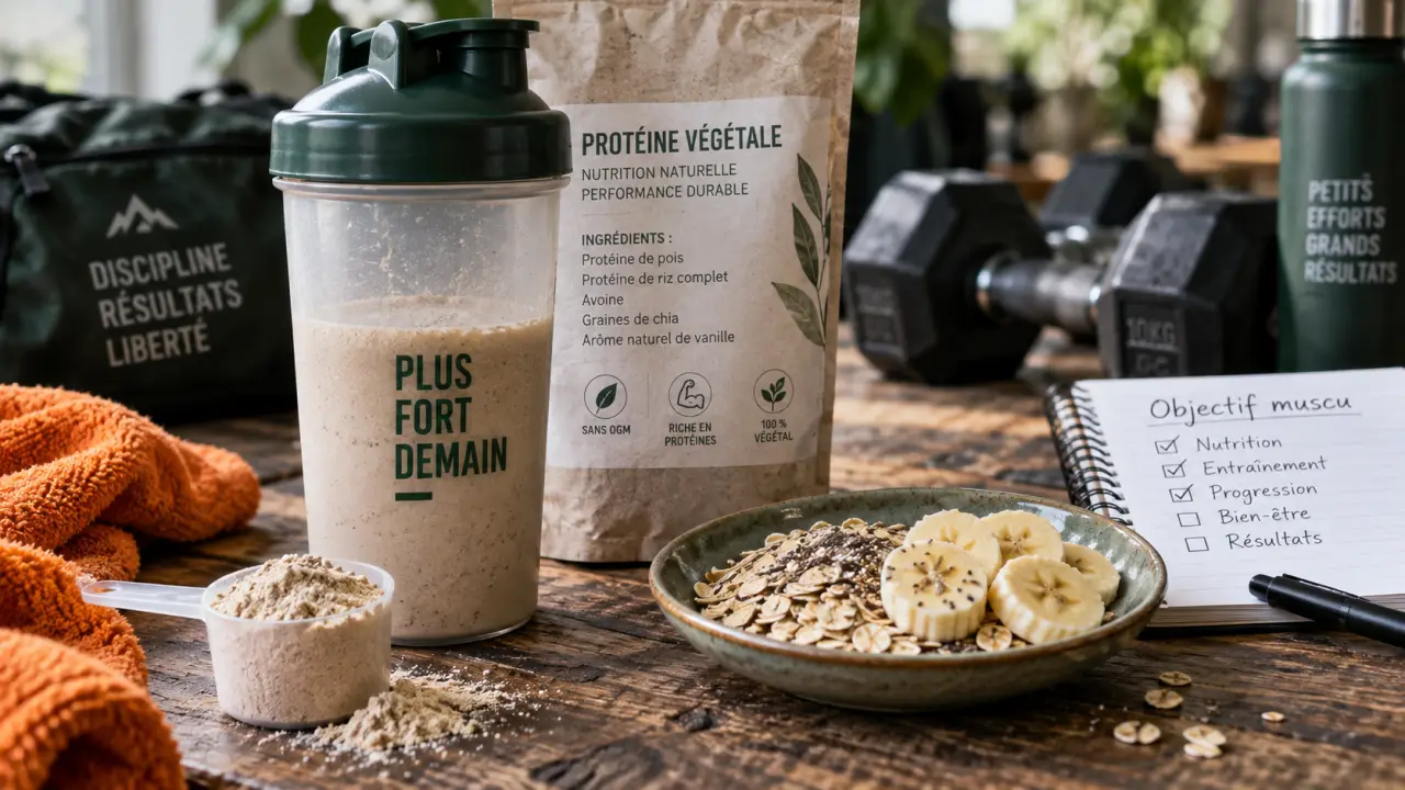 Compléments alimentaires muscu : shaker et ingrédients pour objectif