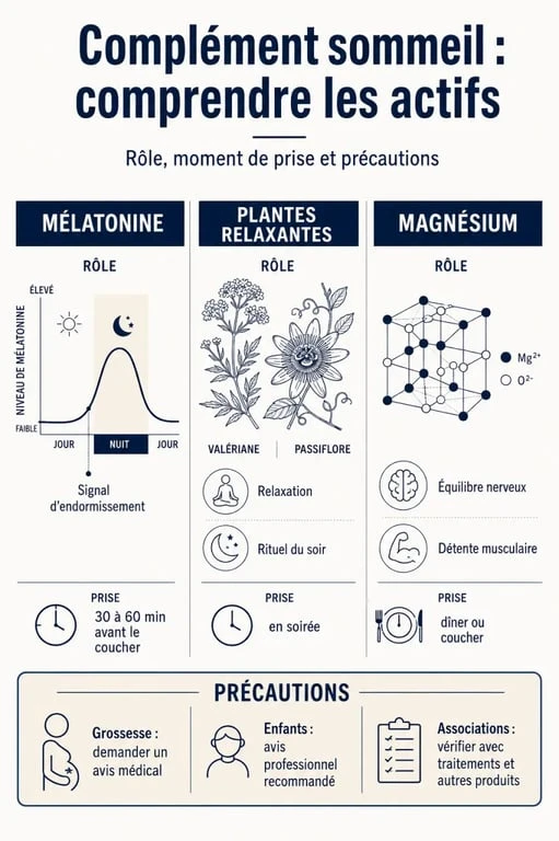 Complément alimentaire sommeil : tableau comparatif mélatonine, plantes relaxantes et magnésium