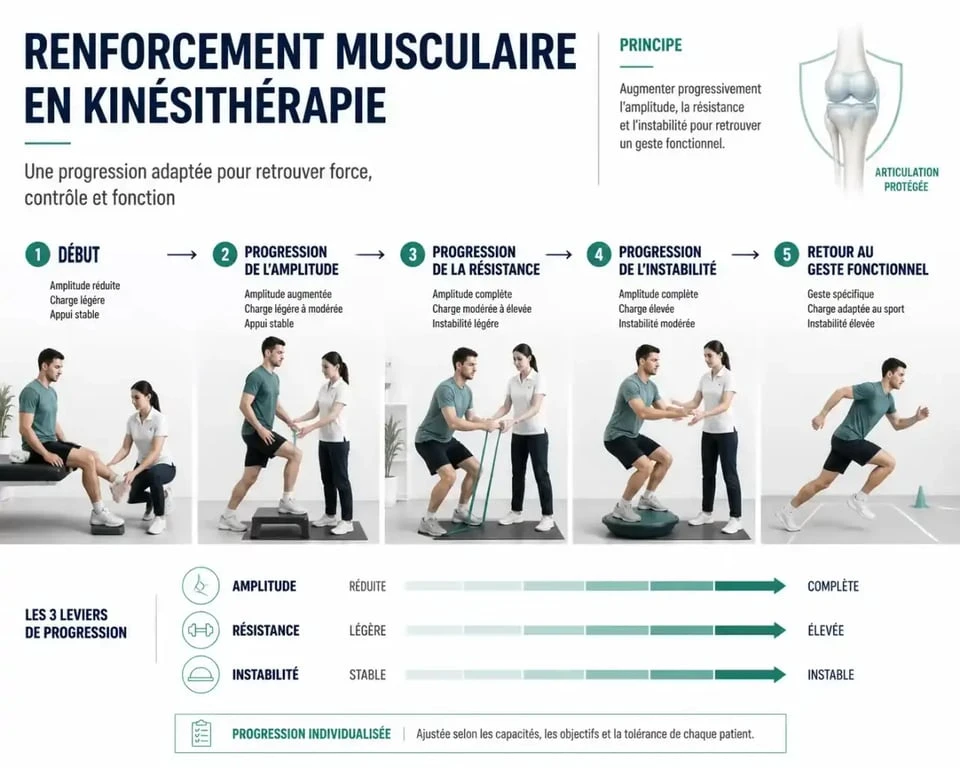 Schéma de progression du renforcement musculaire en kinésithérapie