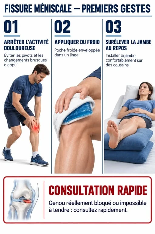 Fissure meniscale que faire : repos, froid et surélévation du genou
