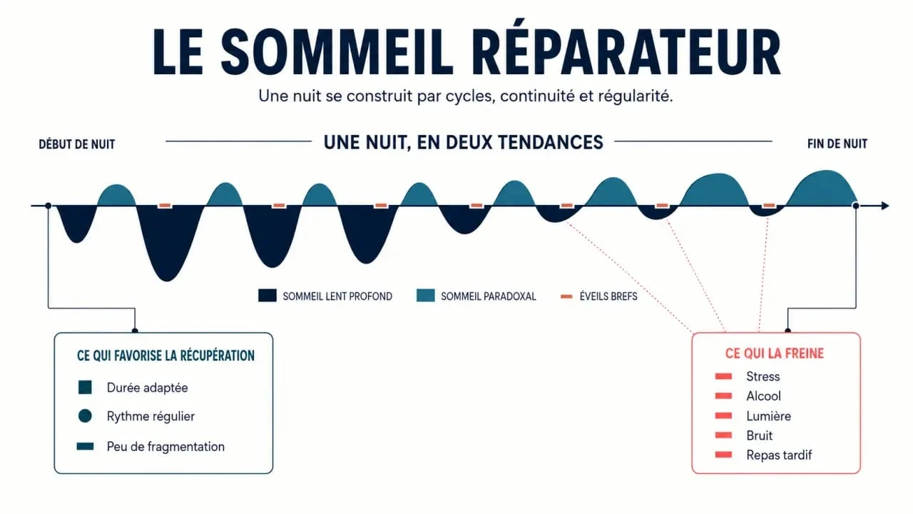 Infographie sur les repères et les facteurs d’un sommeil réparateur