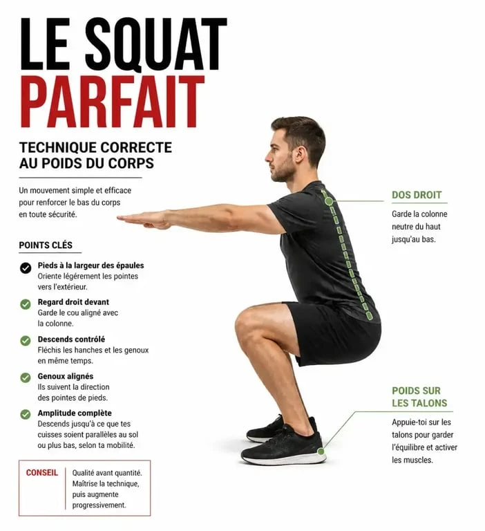 Technique correcte du squat pour le renforcement musculaire à la maison