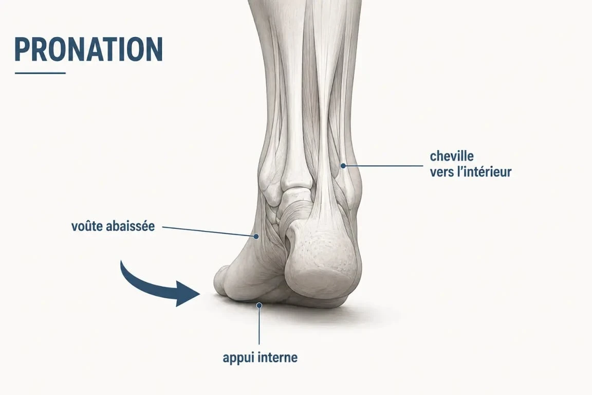 Schéma du pied pronateur avec bascule vers l’intérieur pendant la foulée