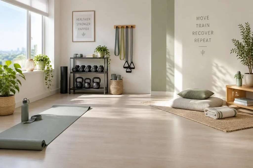 4 à 6 m² bien organisés pour un coin fitness chez soi et une vraie zone de récupération